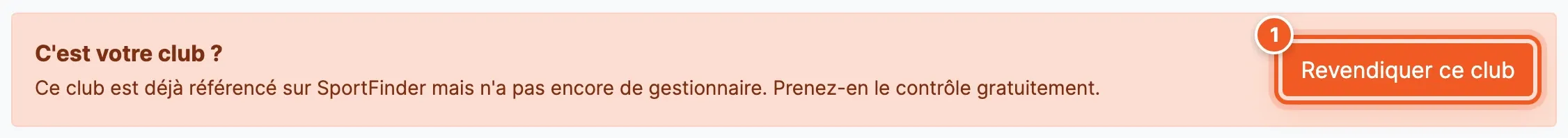 Bandeau « C'est votre club ? » sur la page publique d'un club sans gestionnaire, avec le bouton « Revendiquer ce club »