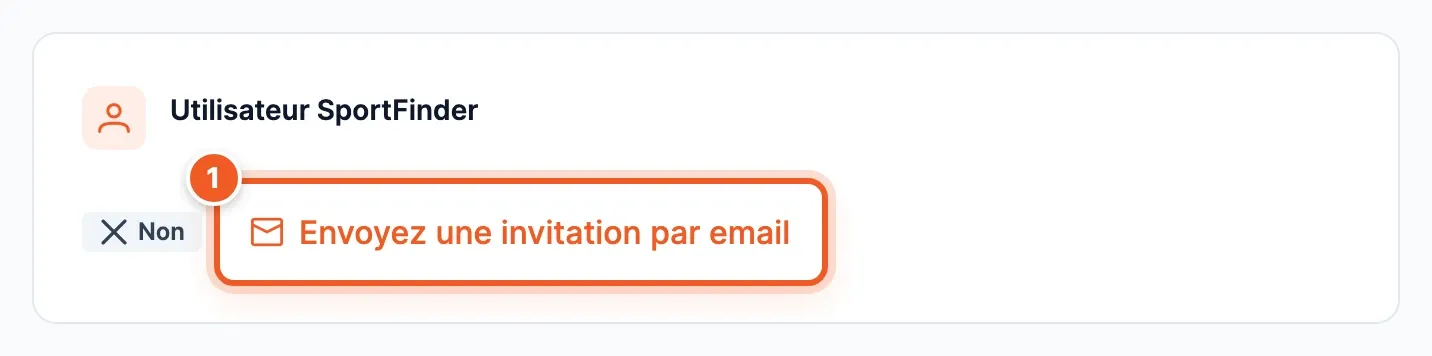 L’encadré Utilisateur SportFinder d’une fiche sans compte, avec le lien Envoyez une invitation par email
