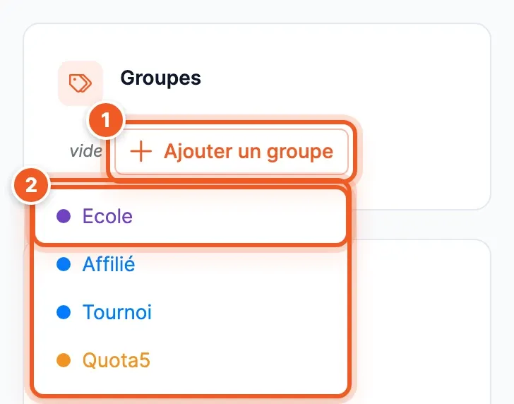 L’encadré Groupes d’une fiche, avec la liste des groupes ouverte