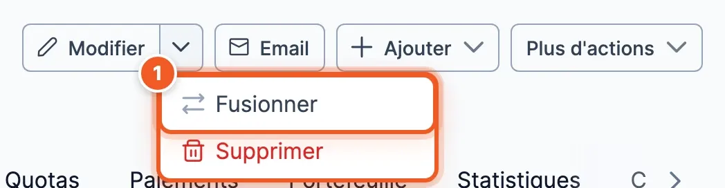 Le menu du bouton Modifier avec l’entrée Fusionner