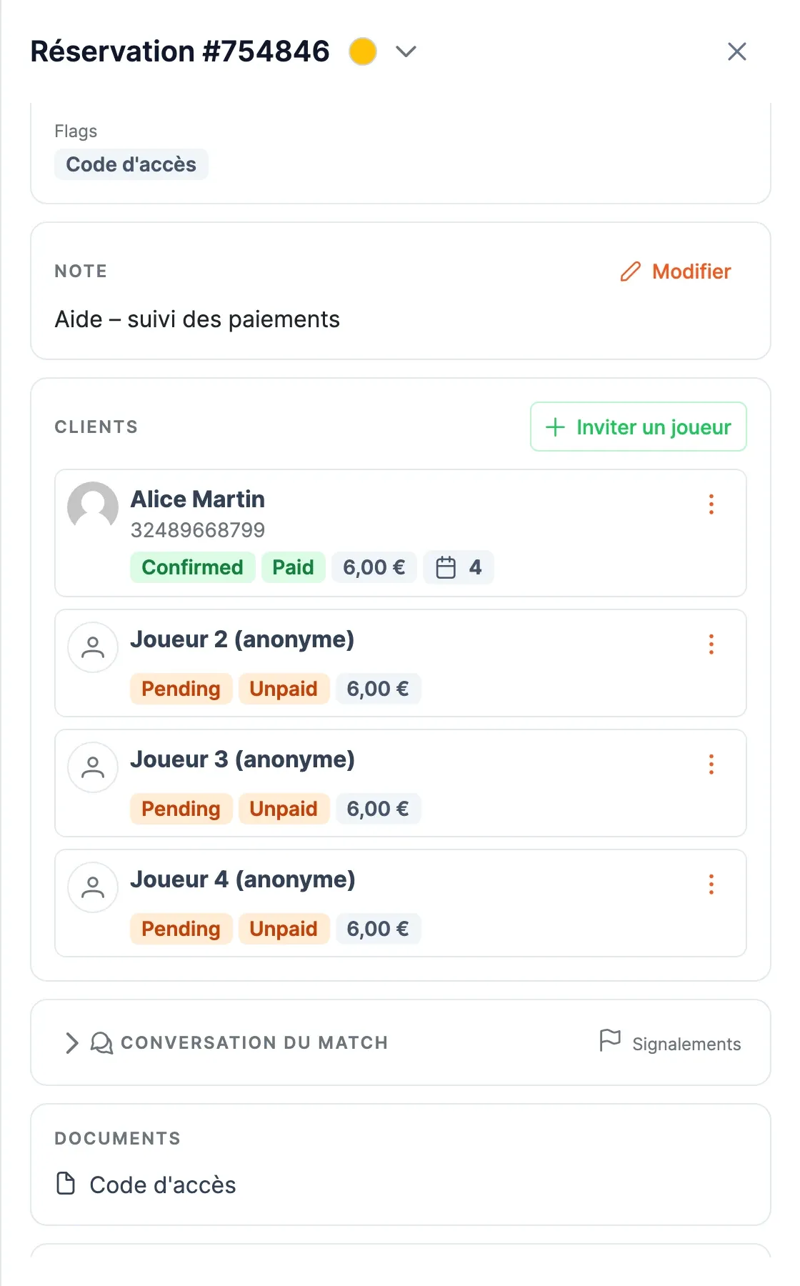 Panneau après encaissement : la part du joueur est payée