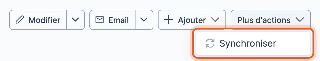 Le menu Plus d’actions avec l’entrée Synchroniser