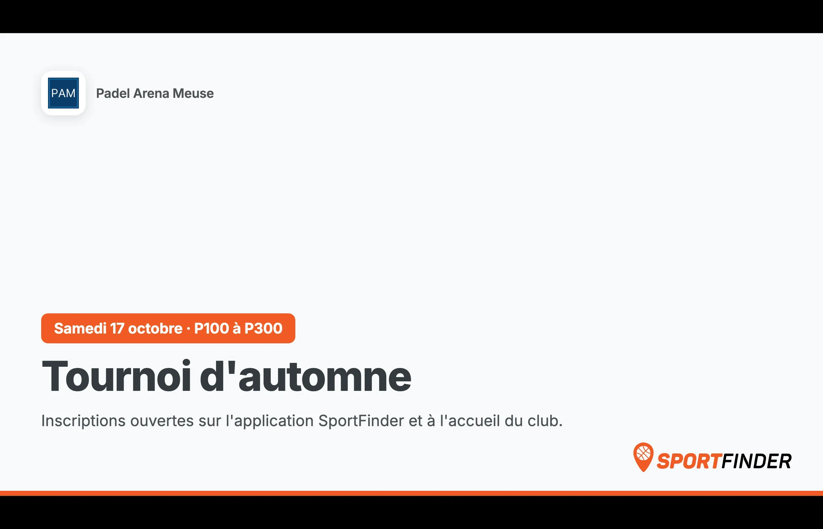 L'aperçu du diaporama : la slide Message libre « Tournoi d'automne » telle qu'elle s'affiche sur un écran